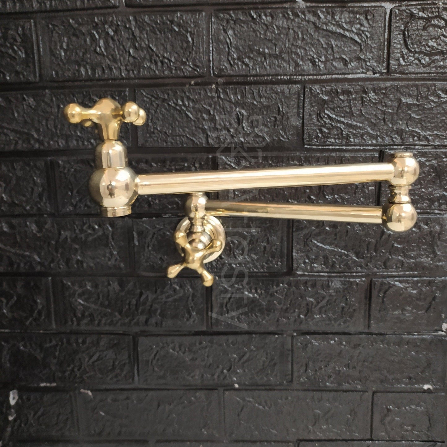 Wall Mount Pot Filler Kitchen Faucet, Unlacquered Solid Brass Pot Filler Kitchen Faucet with Cross Handle , Antique Brass