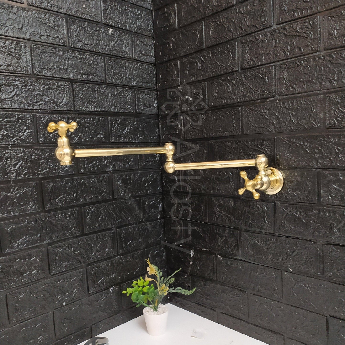 Wall Mount Pot Filler Kitchen Faucet, Unlacquered Solid Brass Pot Filler Kitchen Faucet with Cross Handle , Antique Brass