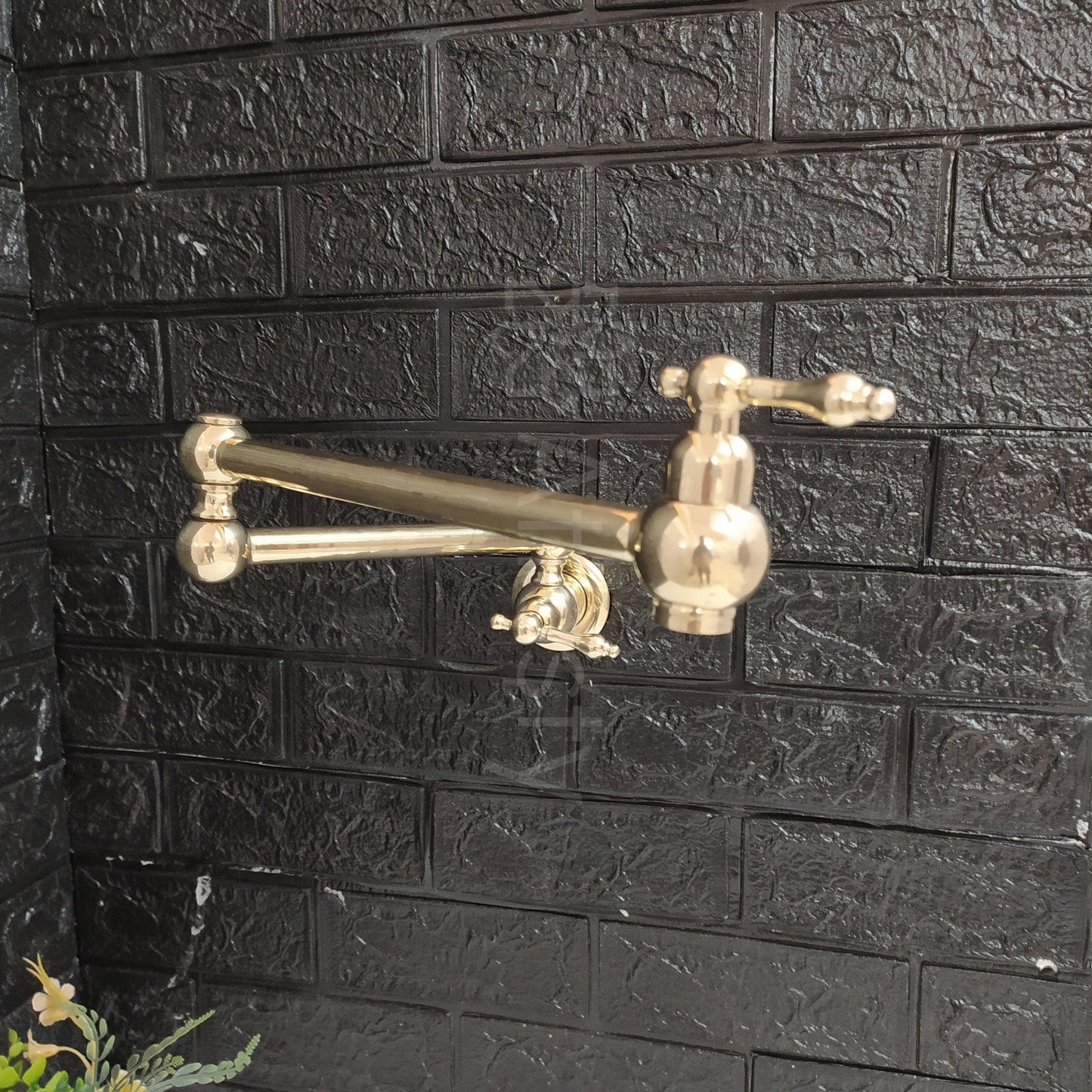 Wall Mount Pot Filler Kitchen Faucet, Unlacquered Solid Brass Pot Filler Kitchen Faucet with Lever Handle , Antique Brass