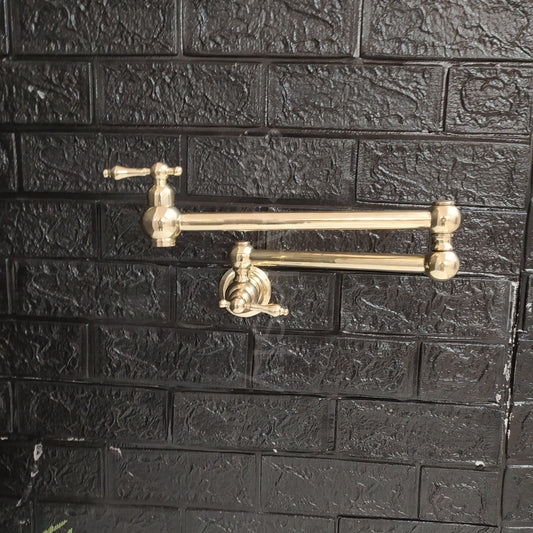 Wall Mount Pot Filler Kitchen Faucet, Unlacquered Solid Brass Pot Filler Kitchen Faucet with Lever Handle , Antique Brass