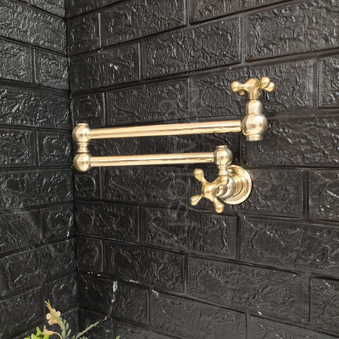 Wall Mount Pot Filler Kitchen Faucet, Unlacquered Solid Brass Pot Filler Kitchen Faucet with Cross Handle , Antique Brass