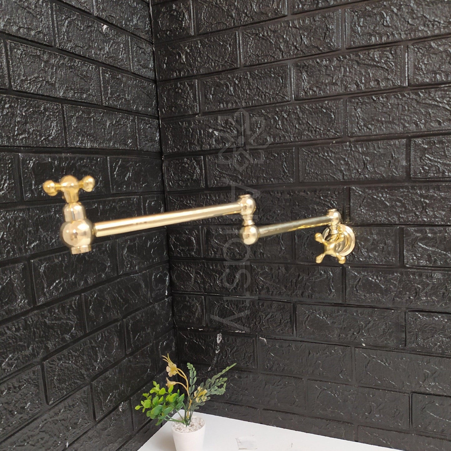 Wall Mount Pot Filler Kitchen Faucet, Unlacquered Solid Brass Pot Filler Kitchen Faucet with Cross Handle , Antique Brass