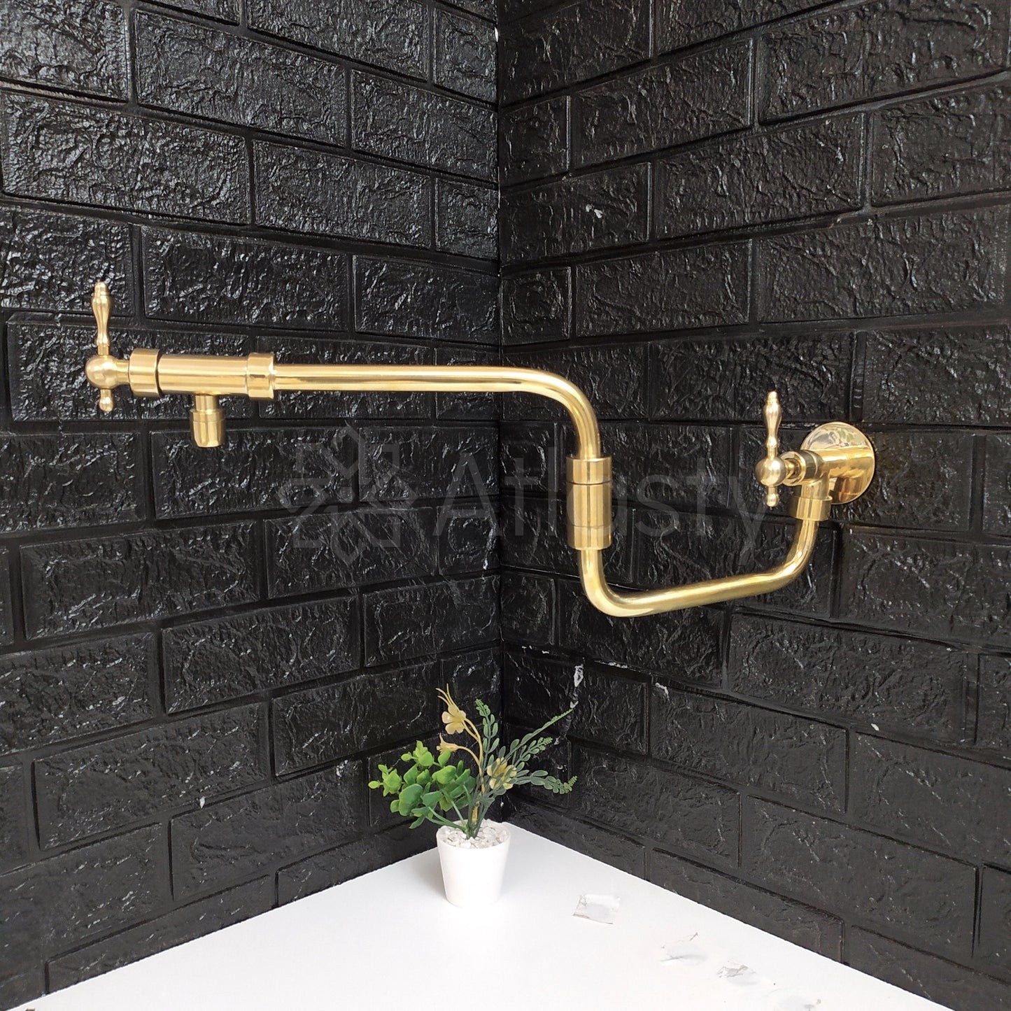 Handcrafted Pot Filler Kitchen Faucet, Unlacquered Solid Brass Pot Filler Kitchen Faucet with Lever Handle , Antique Brass