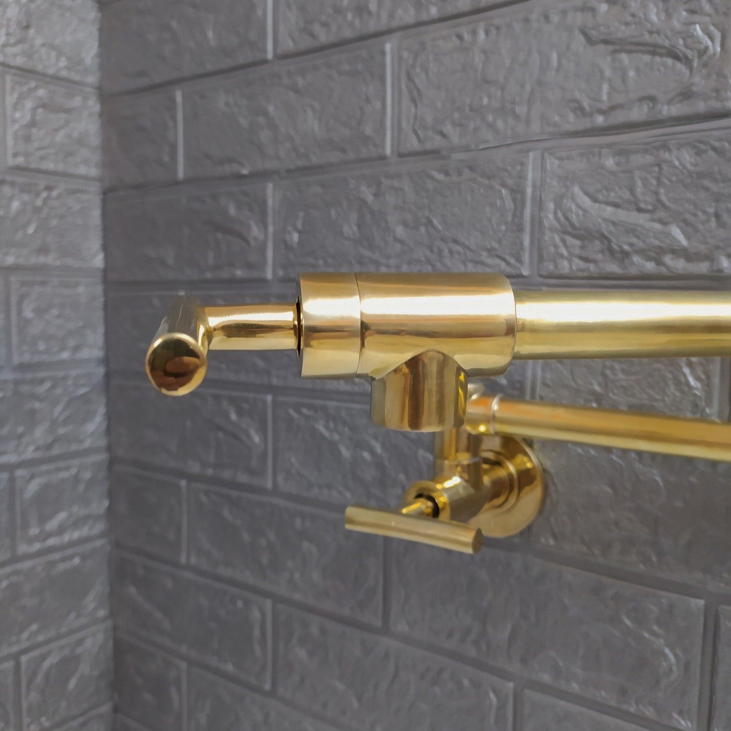 Unlacquered Brass Pot Filler with Lever Handle - A Stylish and Functional Kitchen Essential