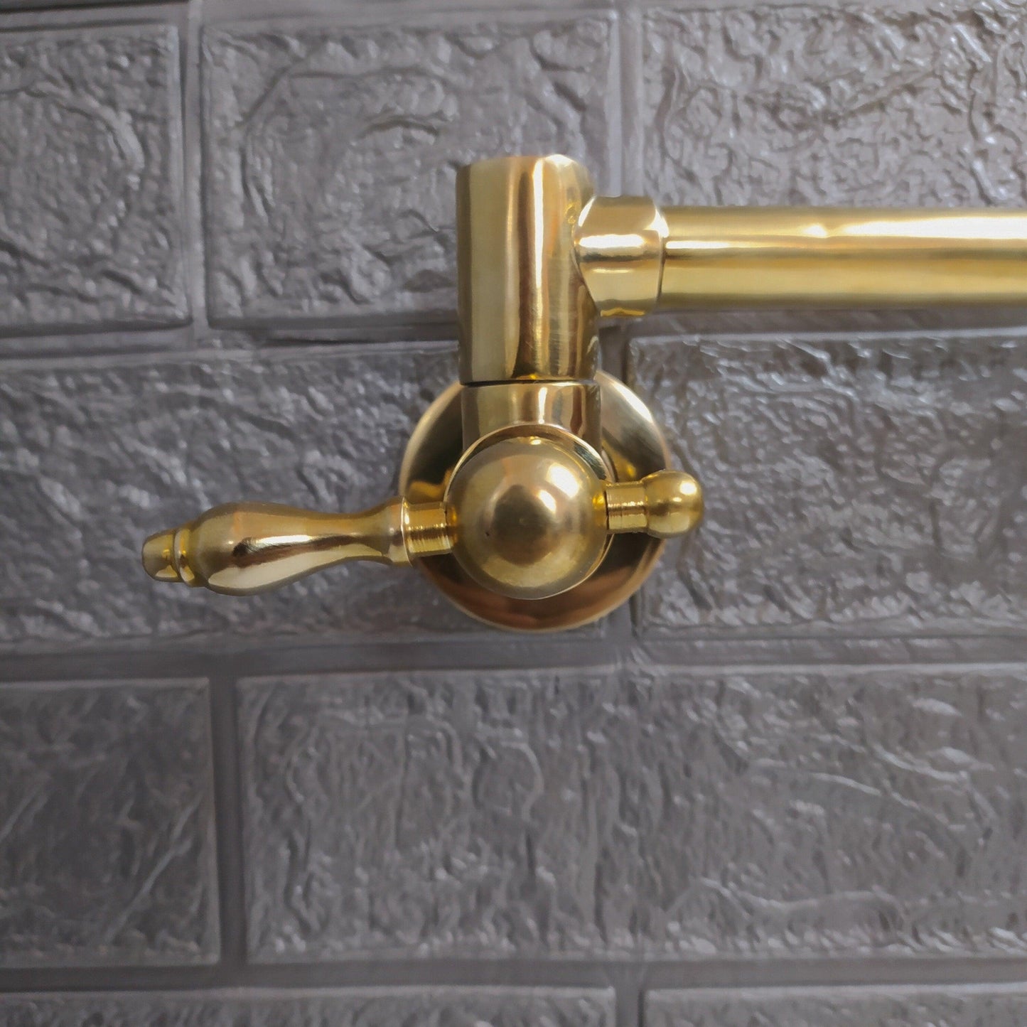 Unlacquered Brass Pot Filler with Lever Handle - A Stylish and Functional Kitchen Essential