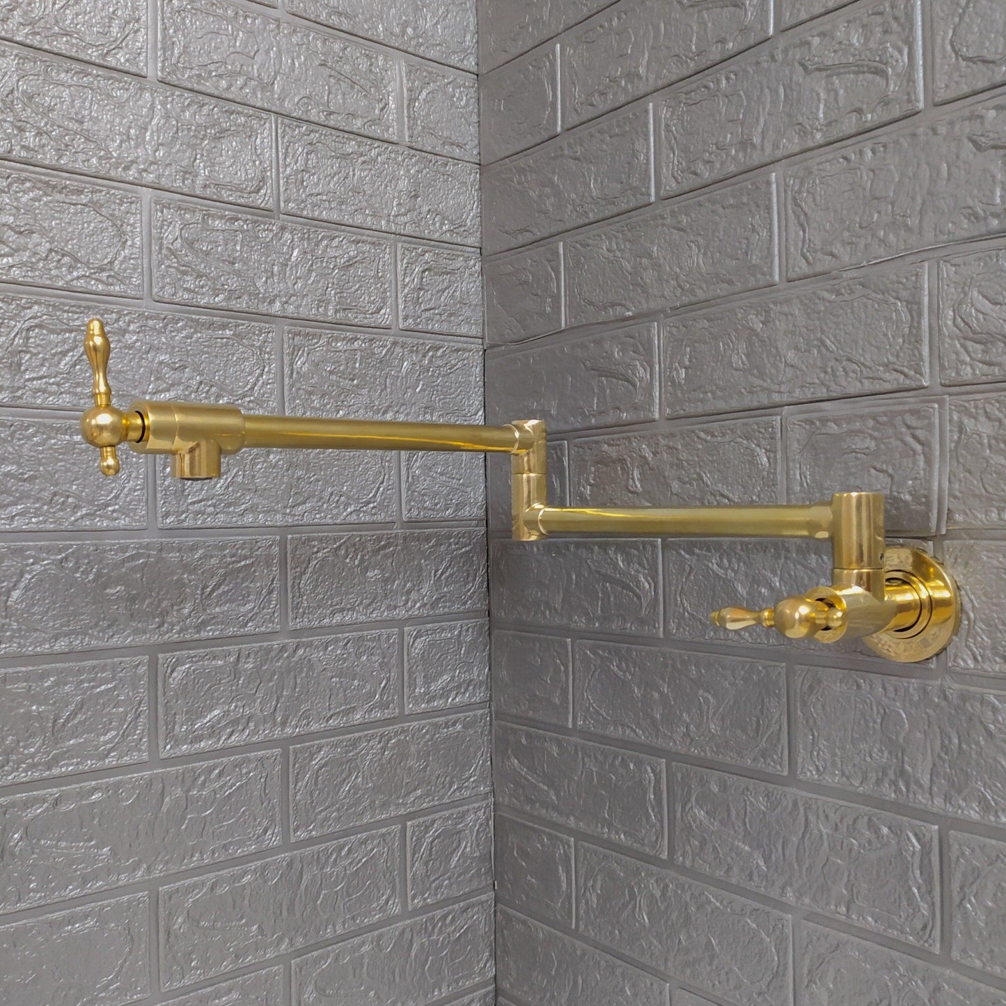 Unlacquered Brass Pot Filler with Lever Handle - A Stylish and Functional Kitchen Essential
