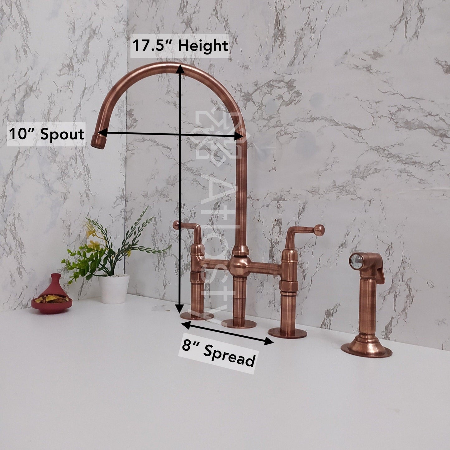 Antique Copper Kitchen Bridge Faucet with Sprayer and Cold Water Faucet - Unique and Functional Design for Traditional & Farmhouse Kitchens