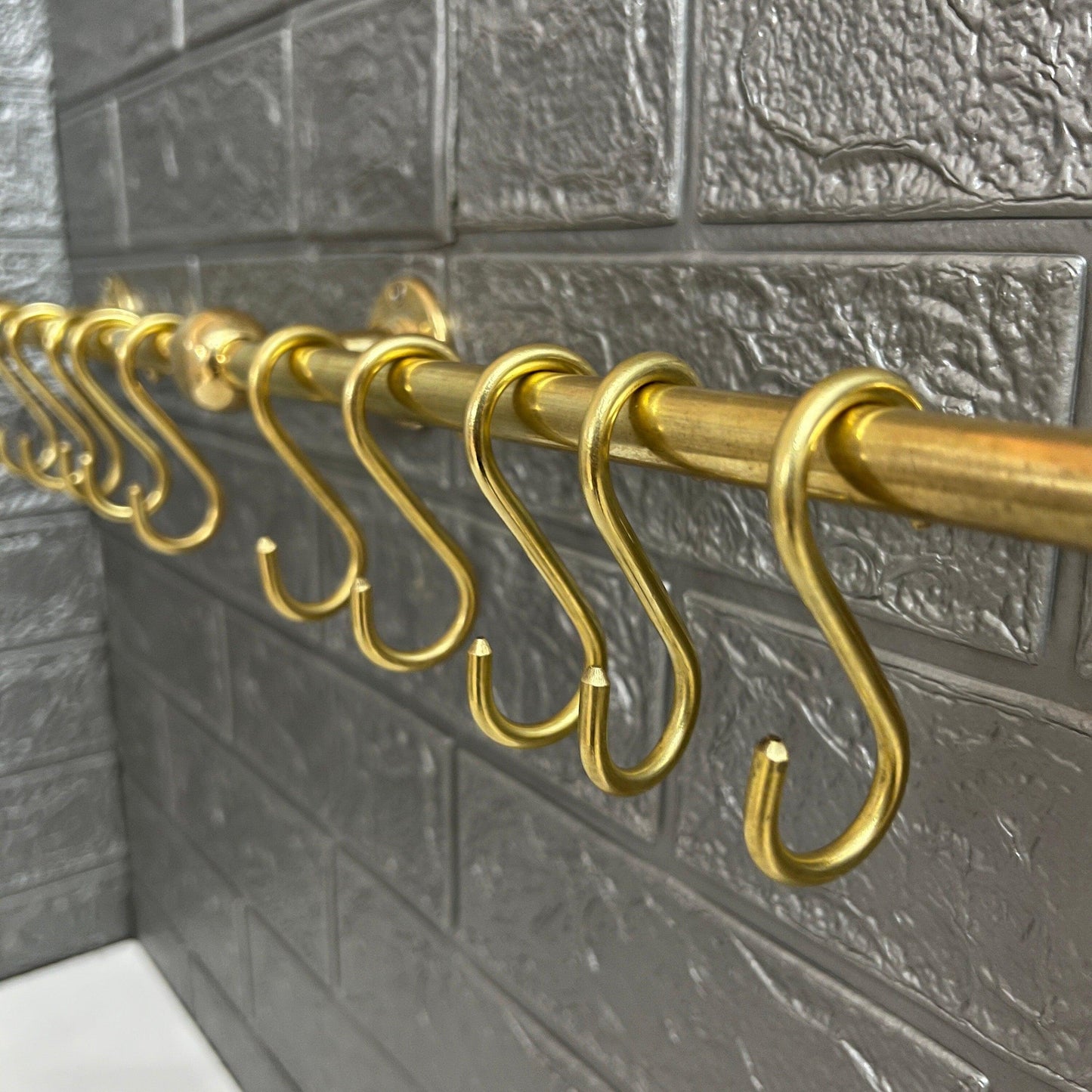 Antique Unlacquered Brass Pot Racks Wall Mounted, Brass Kitchen Rail With Detachable Hooks