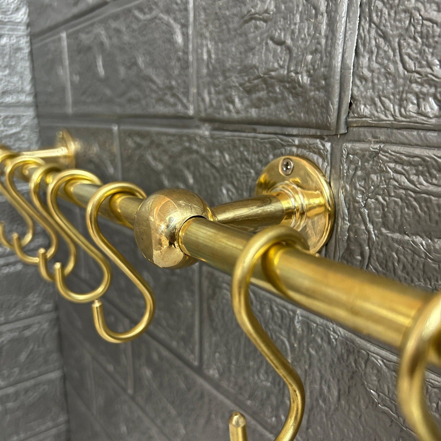 Antique Unlacquered Brass Pot Racks Wall Mounted, Brass Kitchen Rail With Detachable Hooks