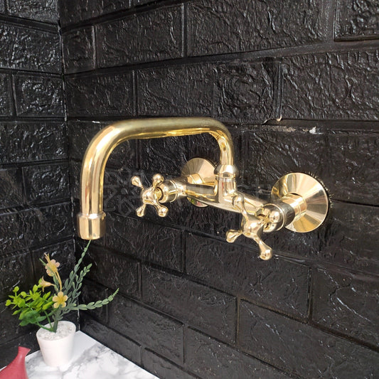 Unlacquered Brass Wall Mount Faucet, Gooseneck Faucet