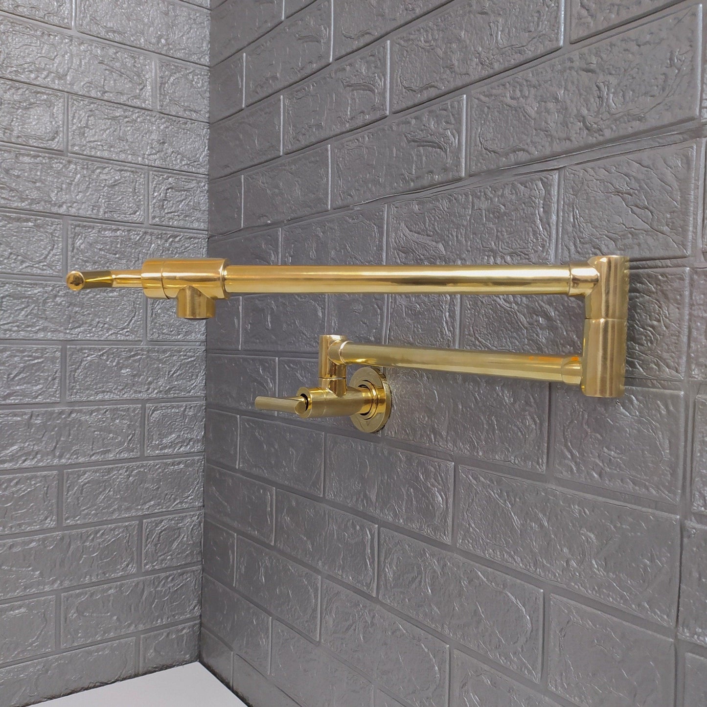 Unlacquered Brass Pot Filler with Lever Handle - A Stylish and Functional Kitchen Essential