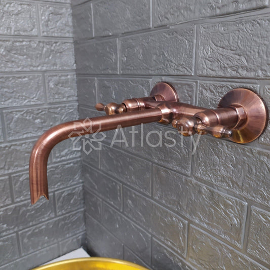 Copper Finish Wall Mounted Bathroom Vessel Sink Faucet With Lever Handles