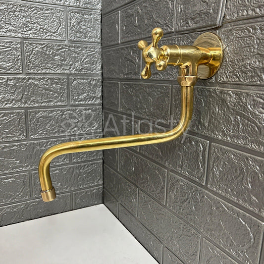 Wall Mount Pot Filler Kitchen Faucet, Unlacquered Solid Brass Pot Filler Kitchen Faucet, Antique Brass
