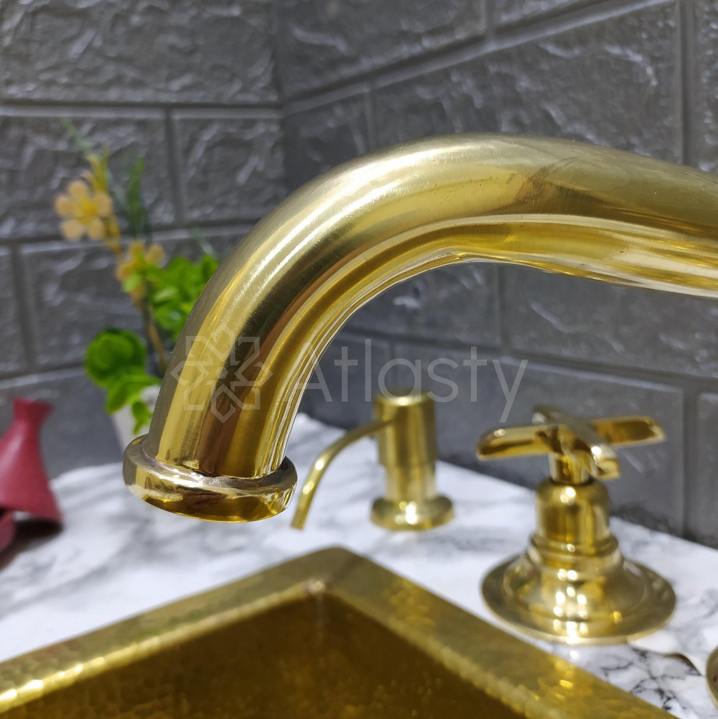 Unlacquered Brass 3 Holes Faucet with Cross or Lever Handles, Sprayer, and Soap Dispenser - Timeless Design for Kitchen or Bathroom