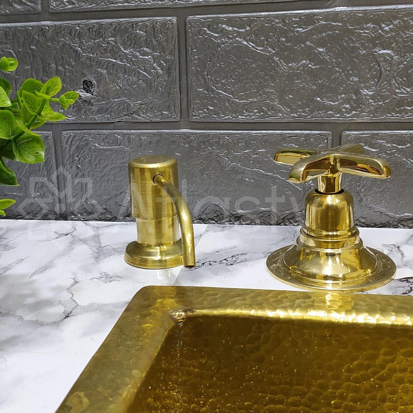 Unlacquered Brass 3 Holes Faucet with Cross or Lever Handles, Sprayer, and Soap Dispenser - Timeless Design for Kitchen or Bathroom