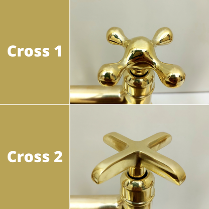 Unlacquered Brass Bridge Kitchen Faucet with Sprayer, and Cross Handles - Ref: APC-86