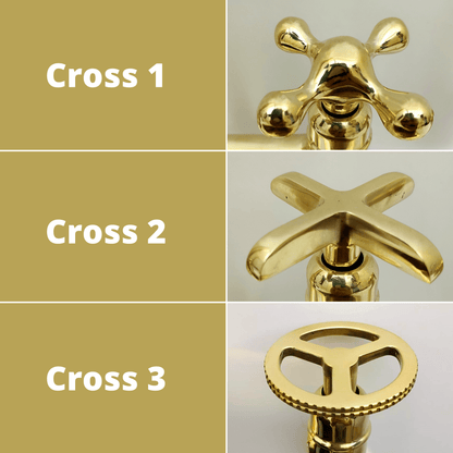 Unlacquered Brass Bridge Faucet with Sprayer, Brass Kitchen Faucet With Cross Handles - Ref: BF2LCB001-SP