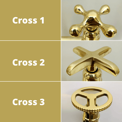 Unlacquered Brass Bridge Faucet with Sprayer and Cold Water Faucet, Brass Kitchen Faucet With Cross Handles - Ref: BF2LCB001-PK