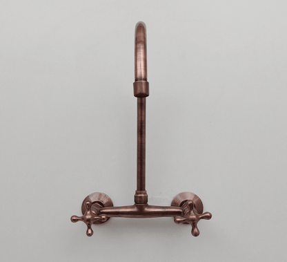 Brass Wall-Mount Bridge Faucet, Antique Copper Finish Faucet with Cross Handles - Ref: WFC005