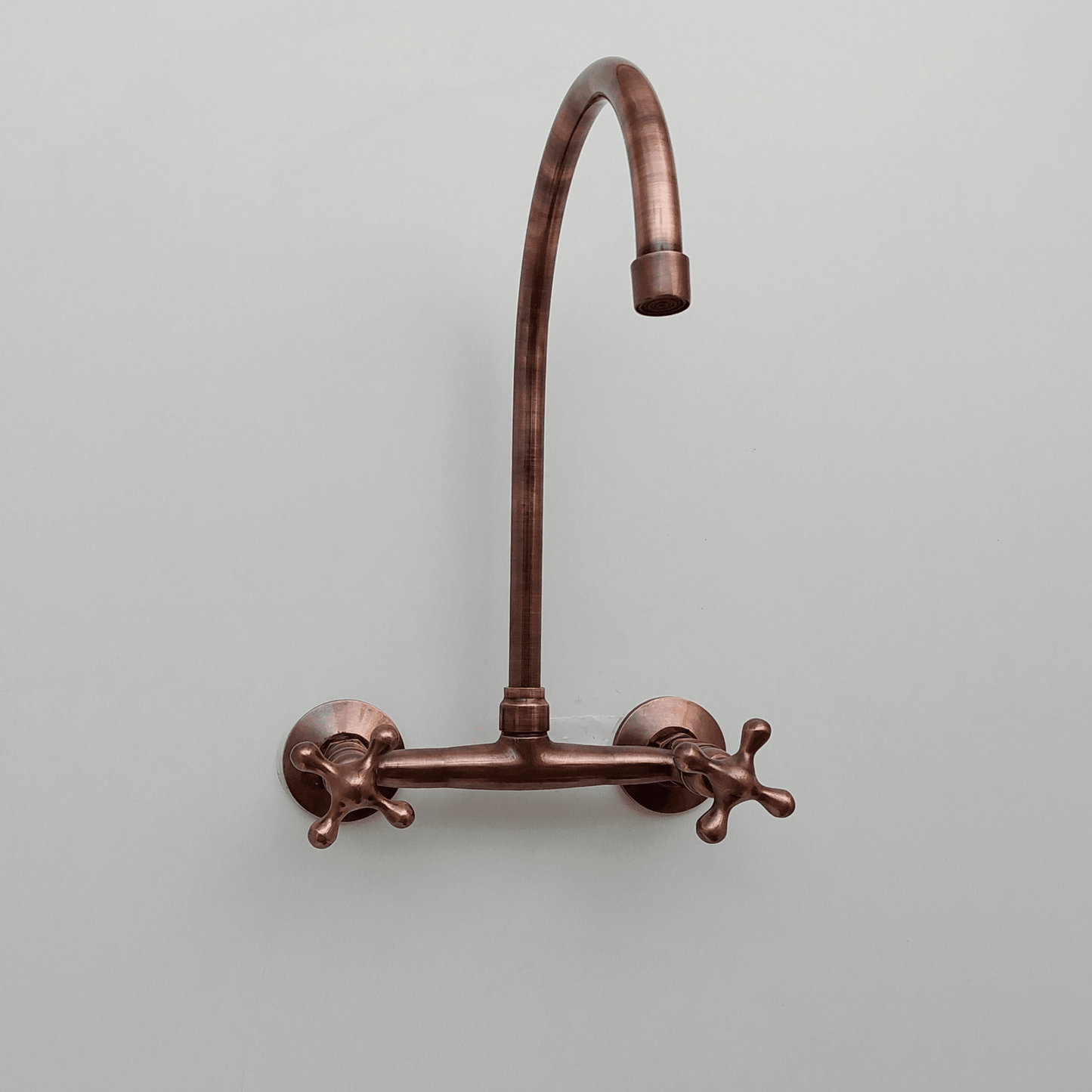 Brass Wall-Mount Bridge Faucet, Antique Copper Finish Faucet with Cross Handles - Ref: WFC005