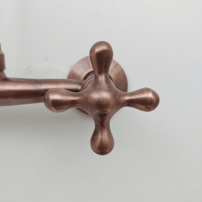 Brass Wall-Mount Bridge Faucet, Antique Copper Finish Faucet with Cross Handles - Ref: WFC005