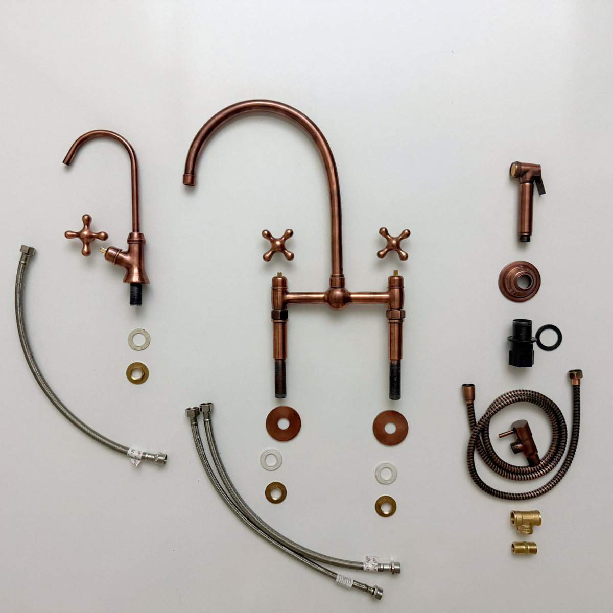 Antique Copper Bridge Kitchen Faucet with Cross Handles