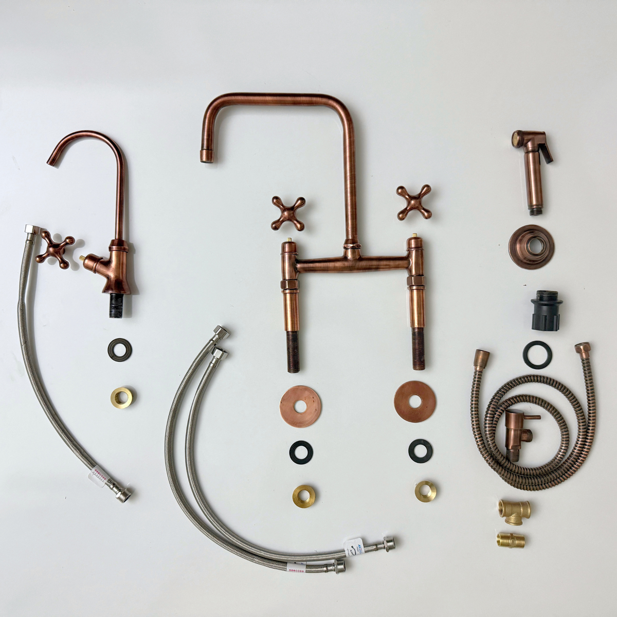 Antique Copper Classic Bridge Kitchen Faucet with Cross Handles