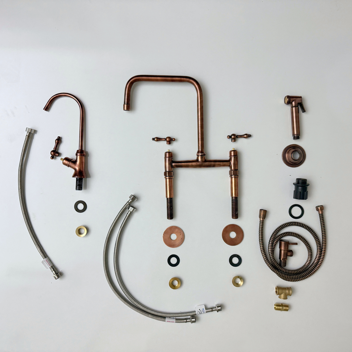 Antique Copper Classic Bridge Kitchen Faucet with Lever Handles