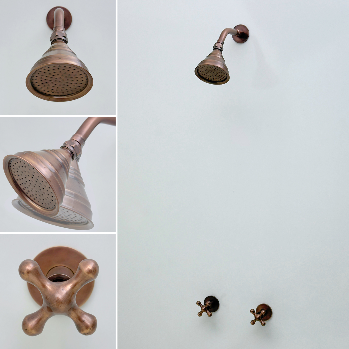 Antique Copper Shower System with Adjustable Round Rain Shower Head