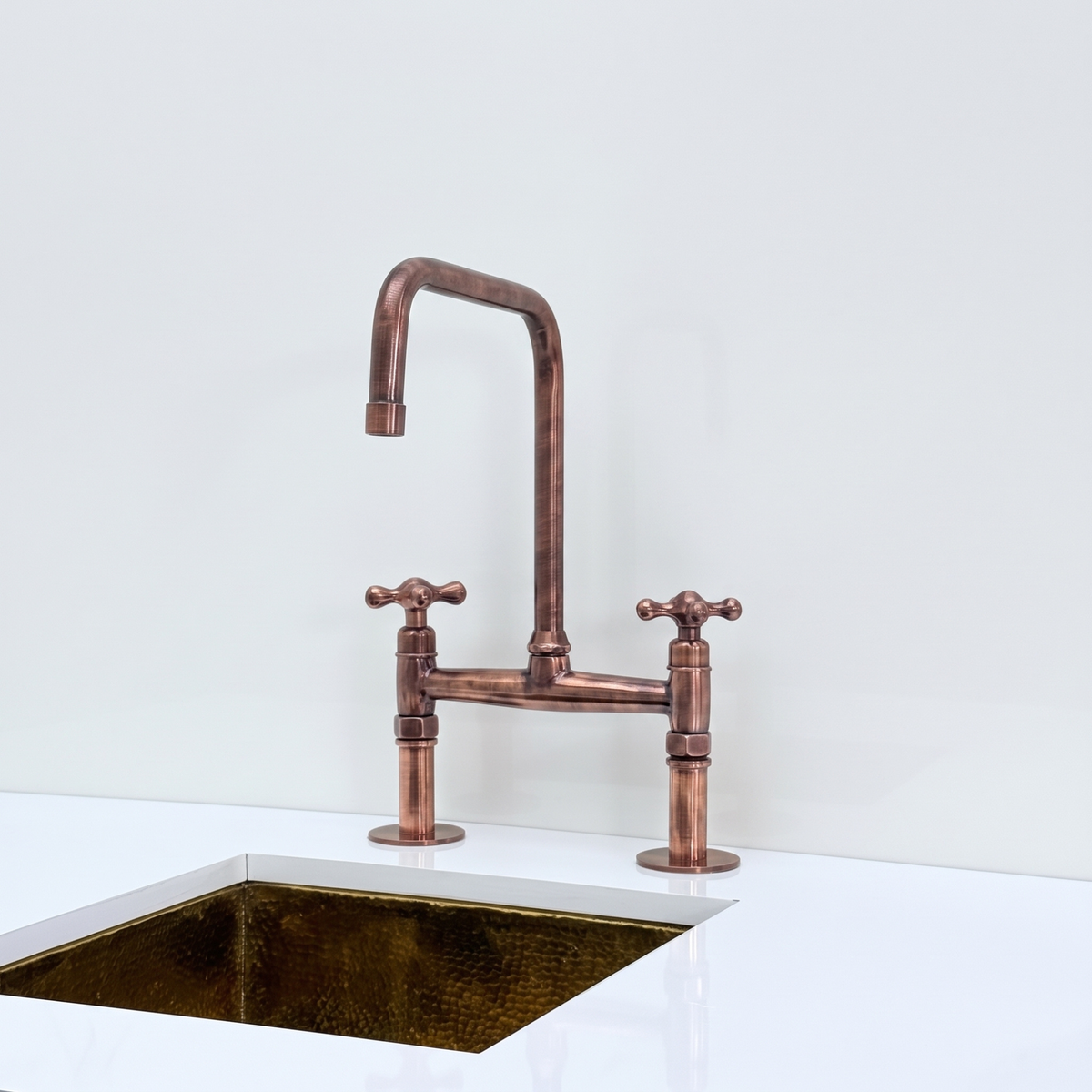 Antique Copper Classic Bridge Kitchen Faucet with Cross Handles