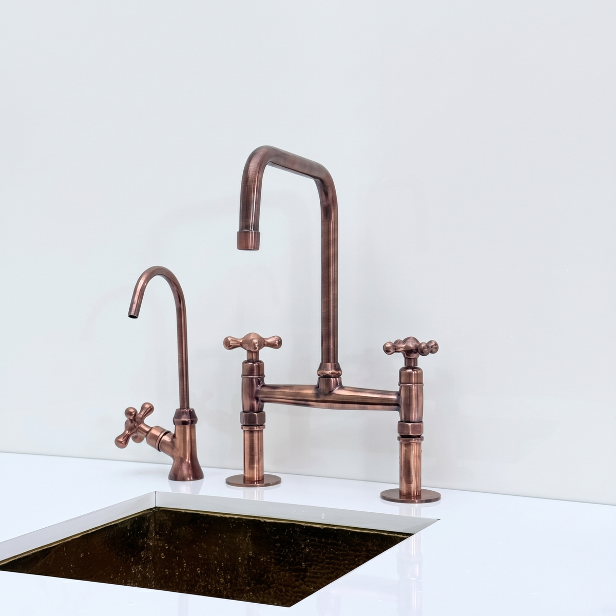 Antique Copper Classic Bridge Kitchen Faucet with Cross Handles