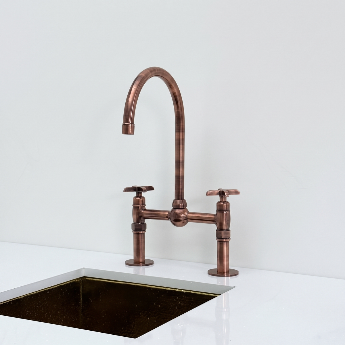 Antique Copper Bridge Kitchen Faucet with Cross Handles