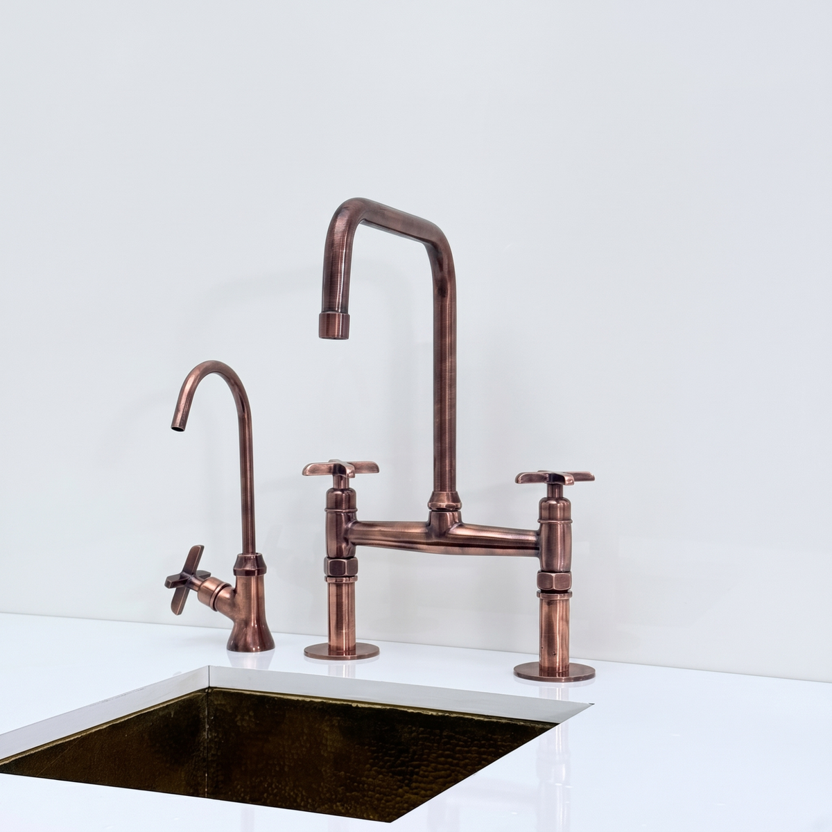 Antique Copper Classic Bridge Kitchen Faucet with Cross Handles