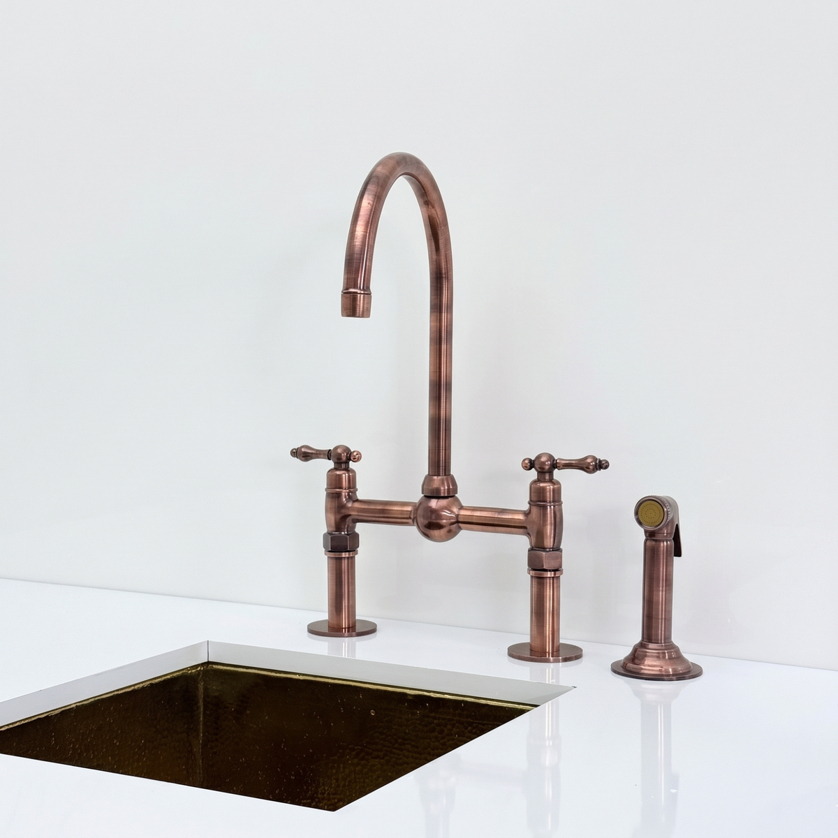 Antique Copper Bridge Kitchen Faucet with Lever Handles