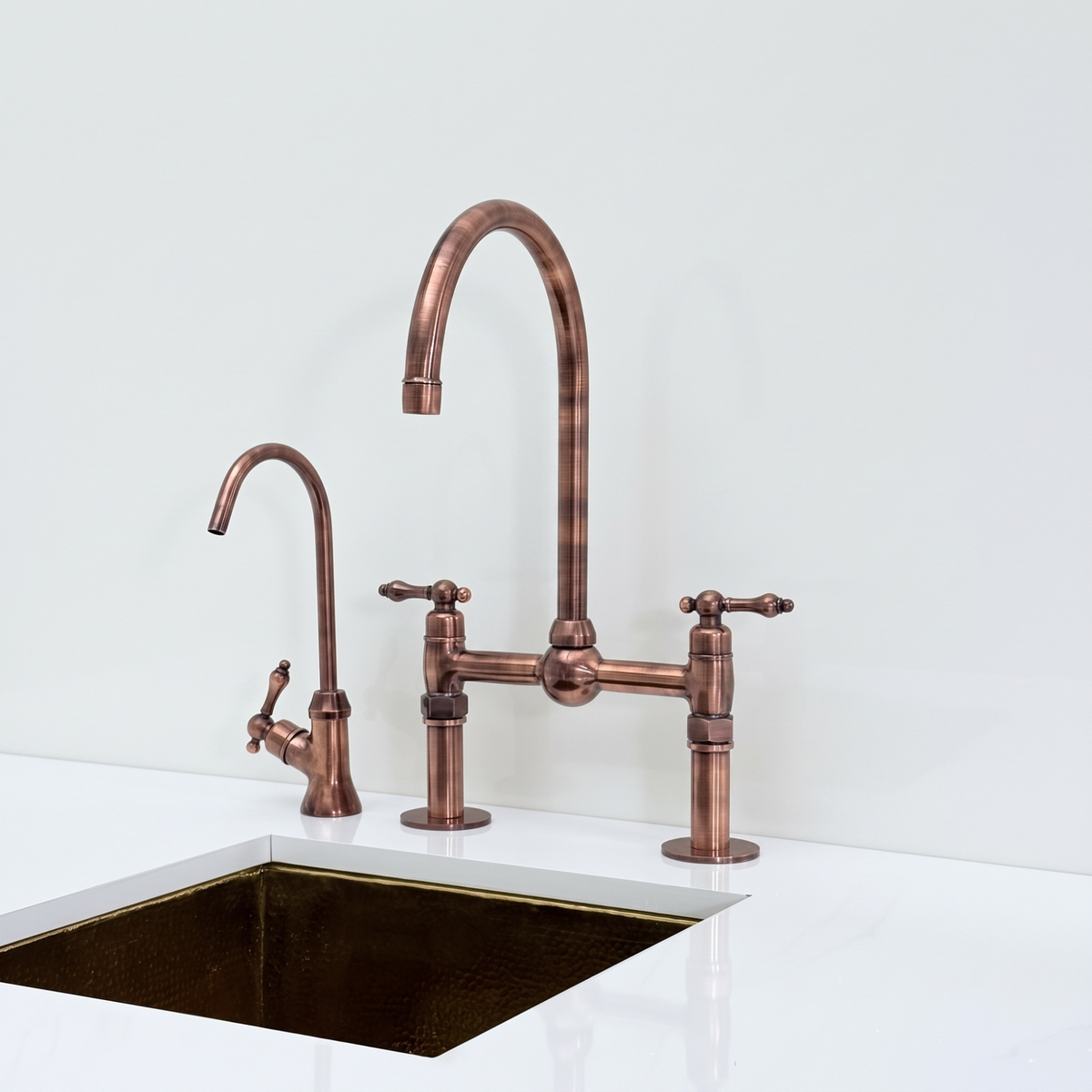 Antique Copper Bridge Kitchen Faucet with Lever Handles