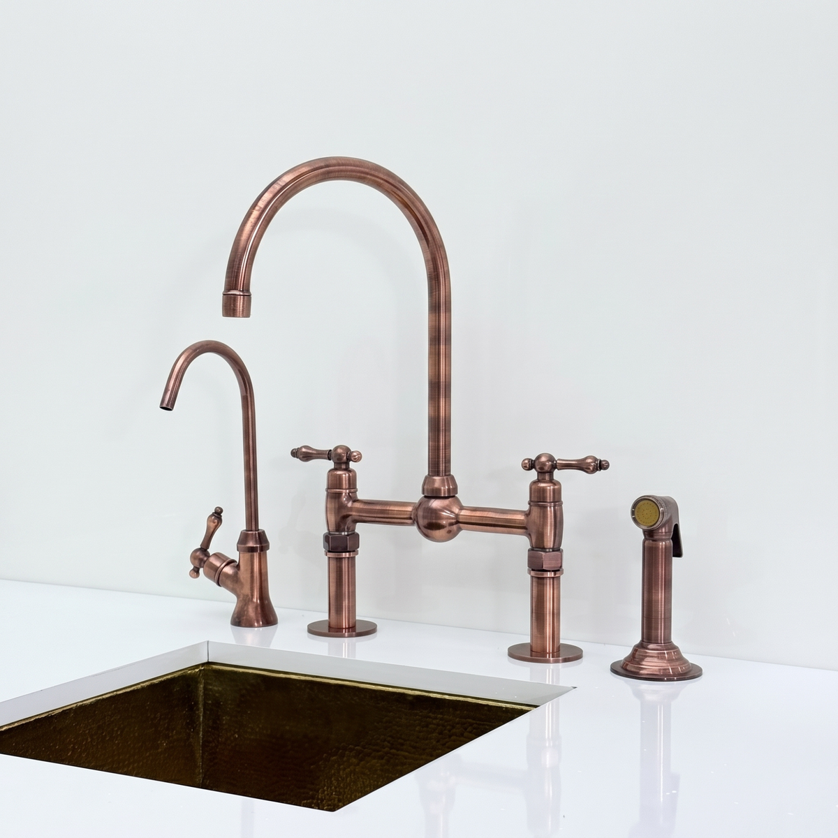 Antique Copper Bridge Kitchen Faucet with Lever Handles