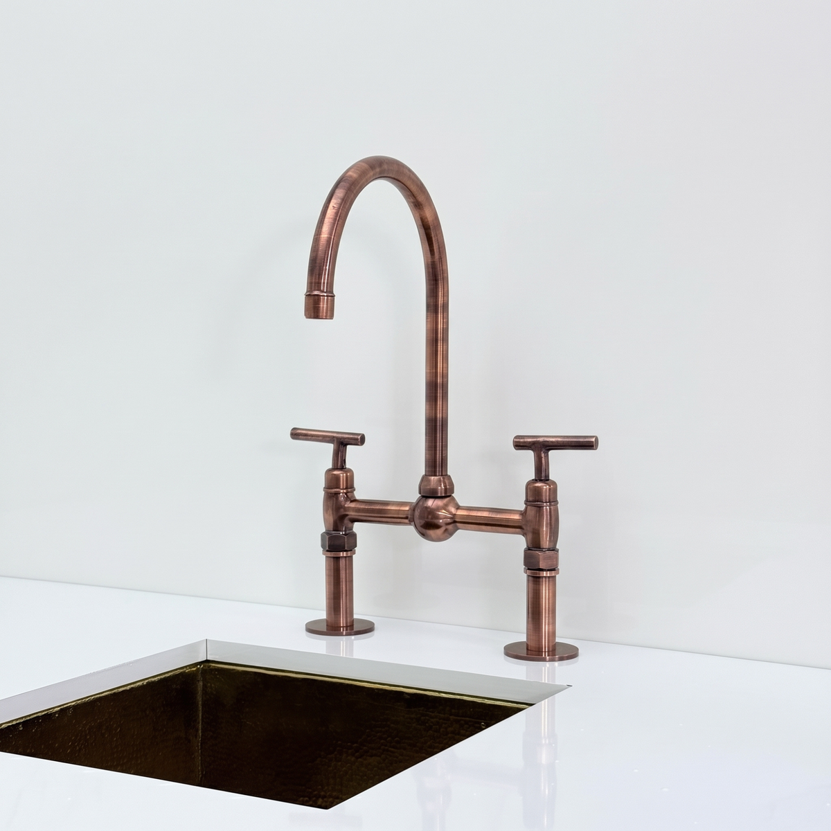 Antique Copper Bridge Kitchen Faucet with Lever Handles