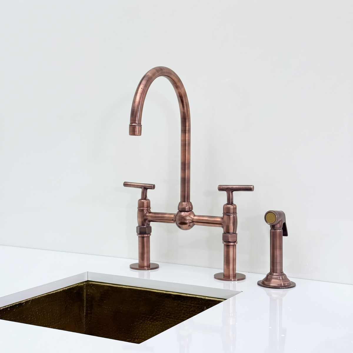 Antique Copper Bridge Kitchen Faucet with Lever Handles