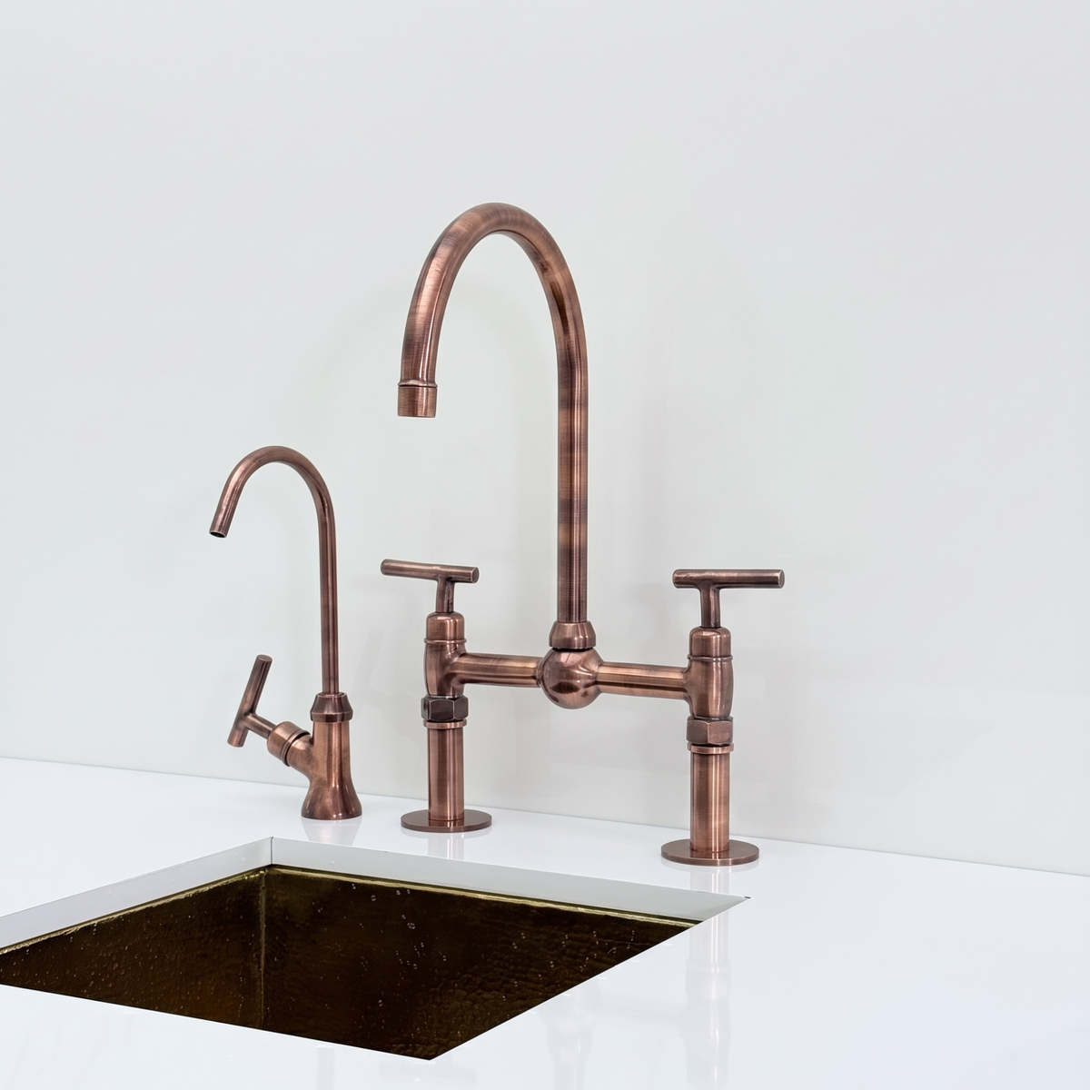 Antique Copper Bridge Kitchen Faucet with Lever Handles