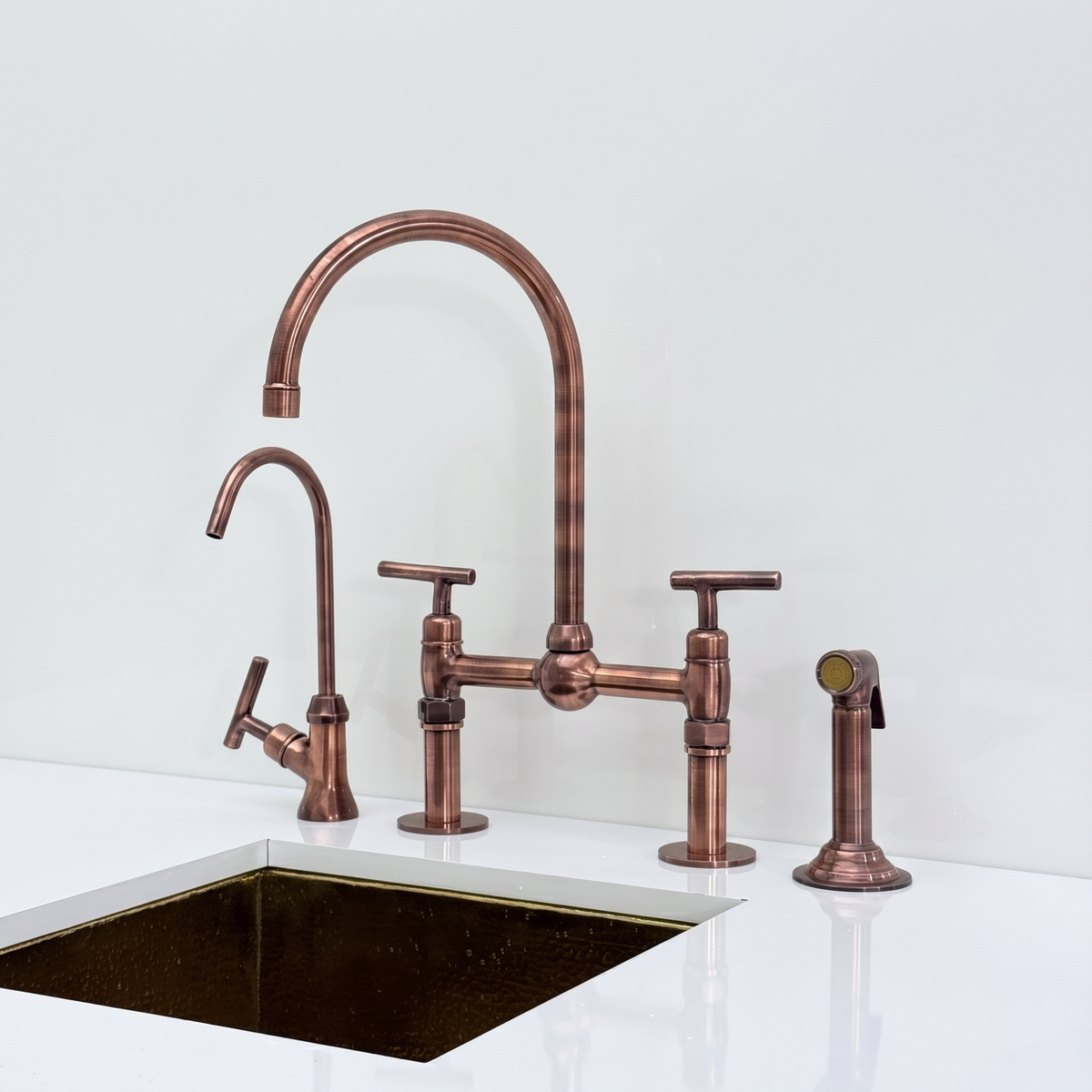 Antique Copper Bridge Kitchen Faucet with Lever Handles