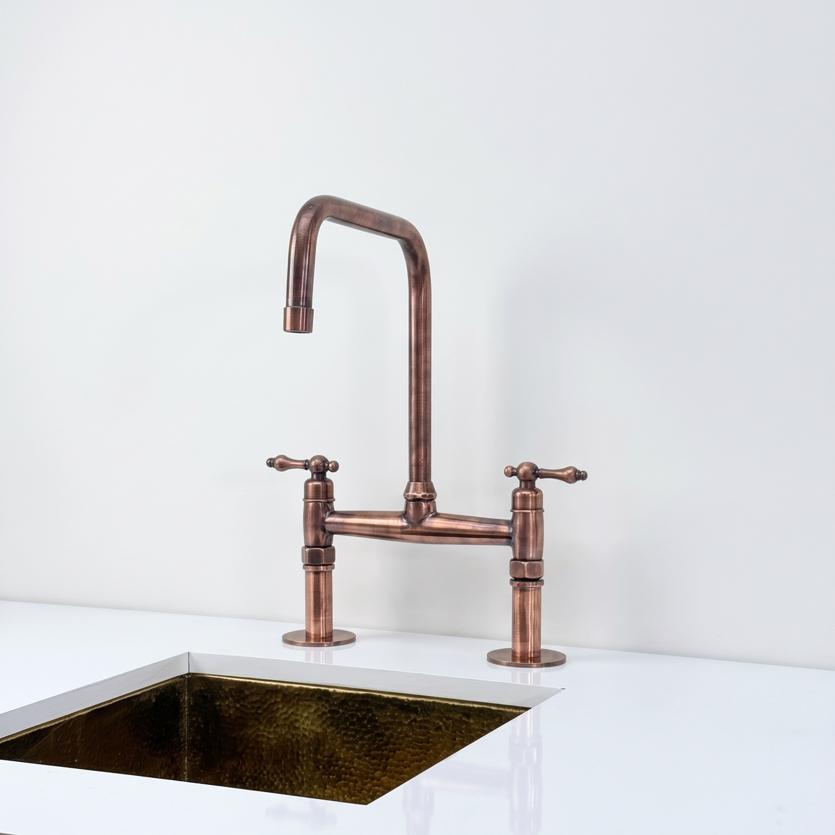 Antique Copper Classic Bridge Kitchen Faucet with Lever Handles