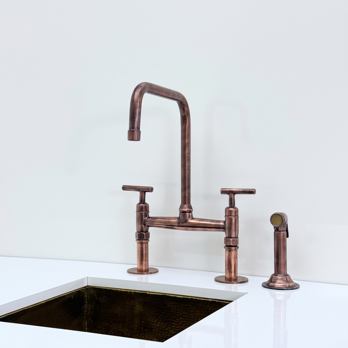Antique Copper Classic Bridge Kitchen Faucet with Lever Handles