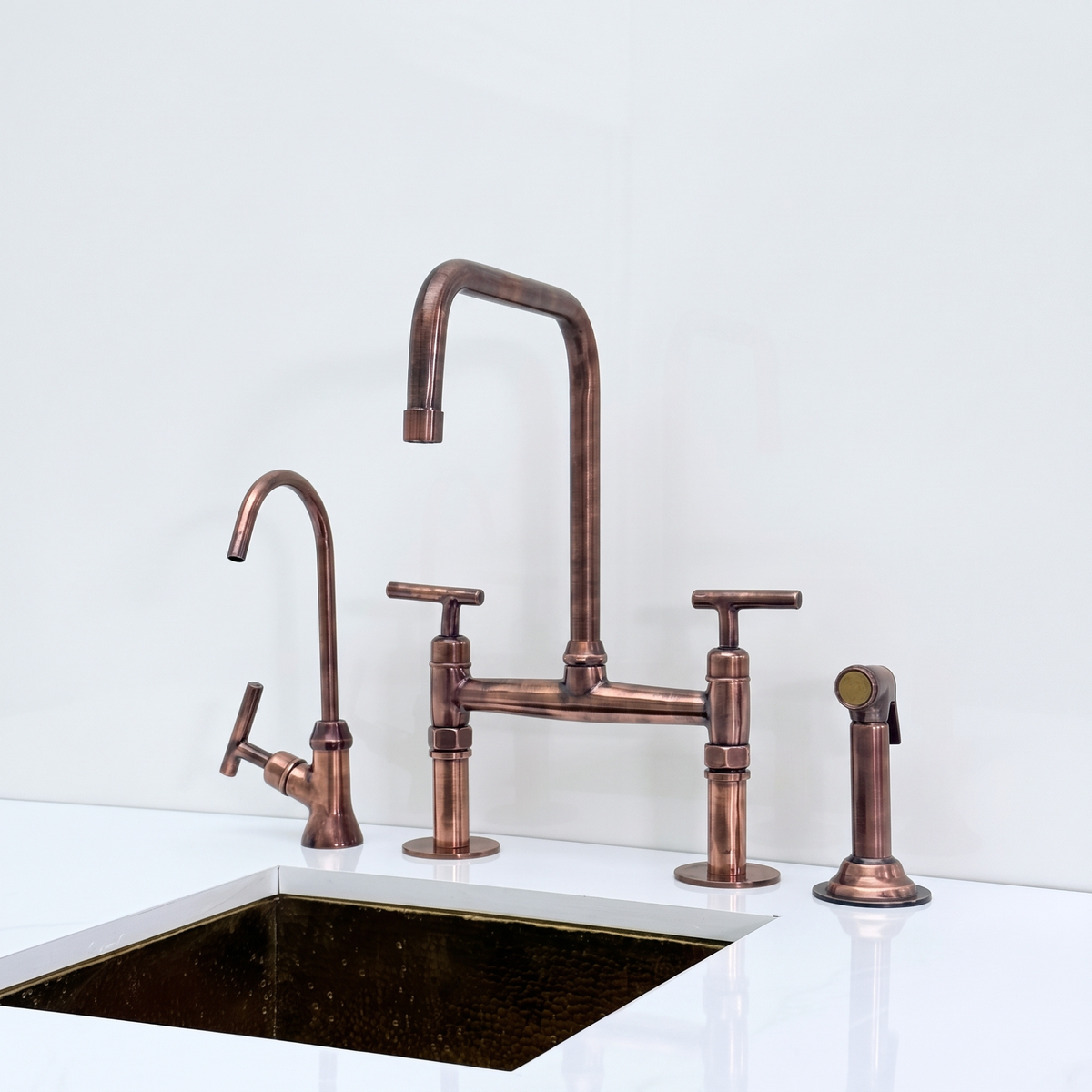 Antique Copper Classic Bridge Kitchen Faucet with Lever Handles
