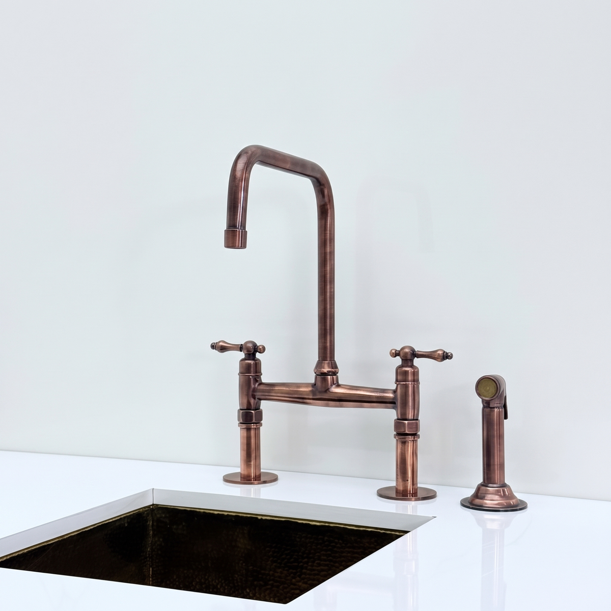 Antique Copper Classic Bridge Kitchen Faucet with Lever Handles