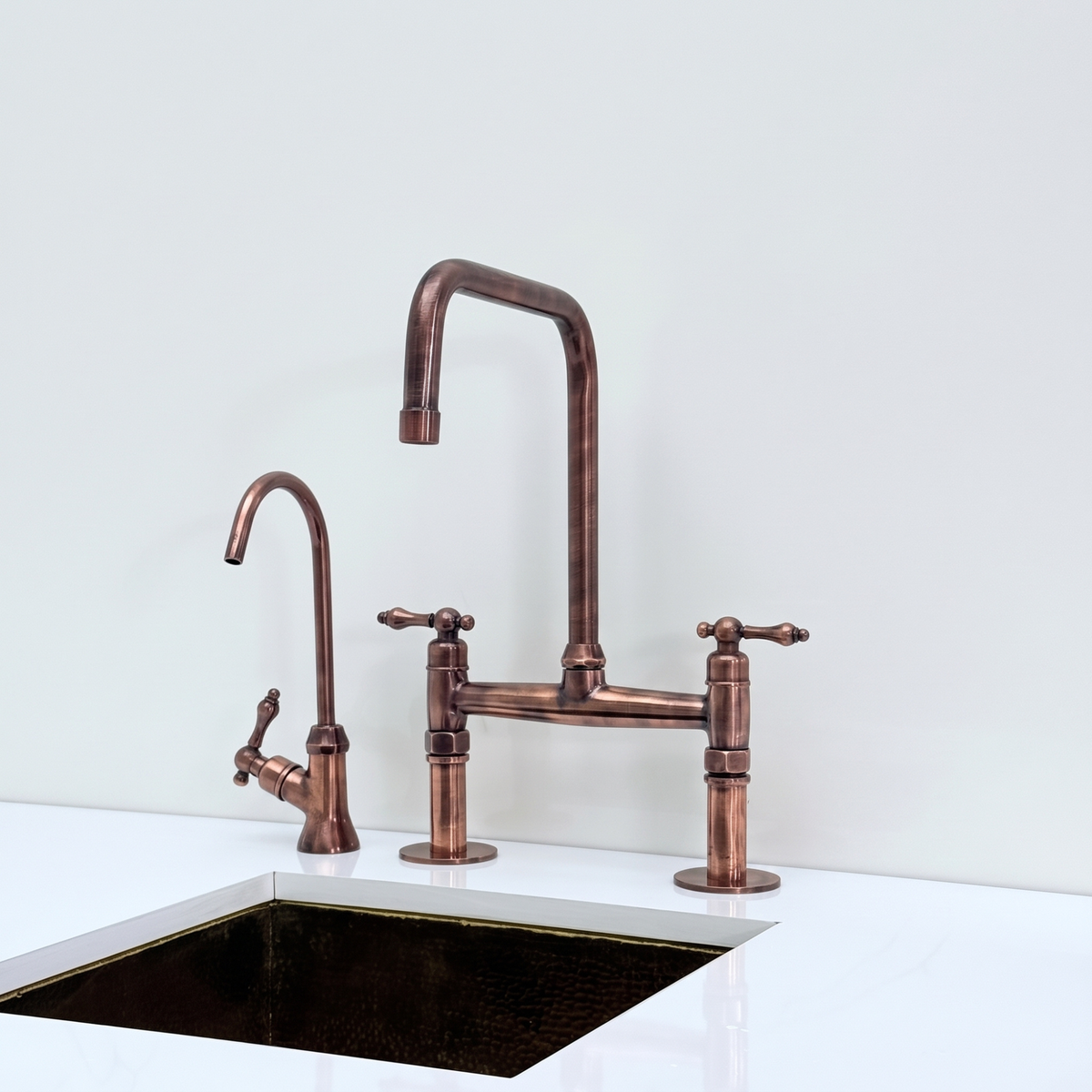 Antique Copper Classic Bridge Kitchen Faucet with Lever Handles