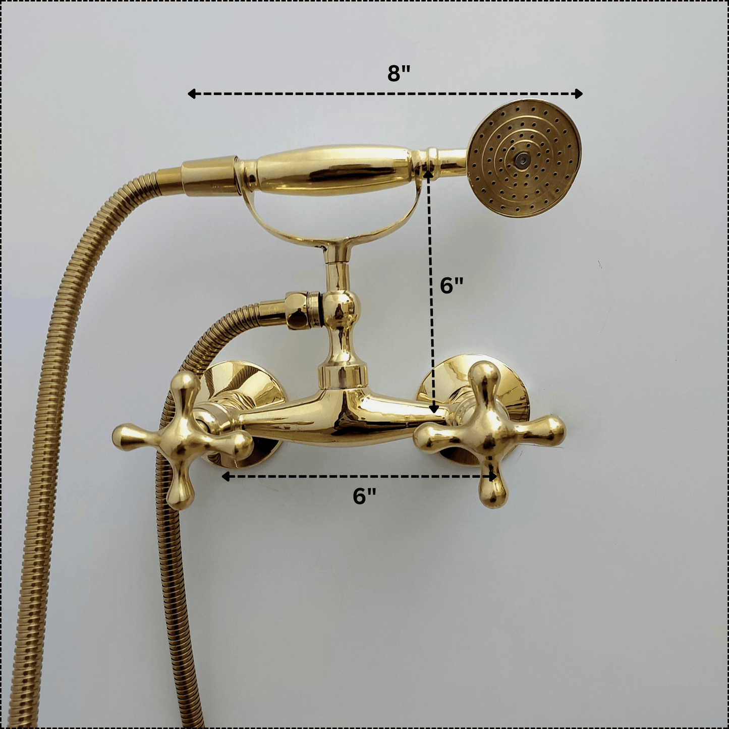Unlacquered Brass Wall Mount Handheld Shower System with Cross handles - Ref: SS024-C
