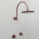 Brass Shower System with Round Rain Shower Head, Arcuate Arm and Cross Handles, Antique Copper Finish - Ref: ATLASS55