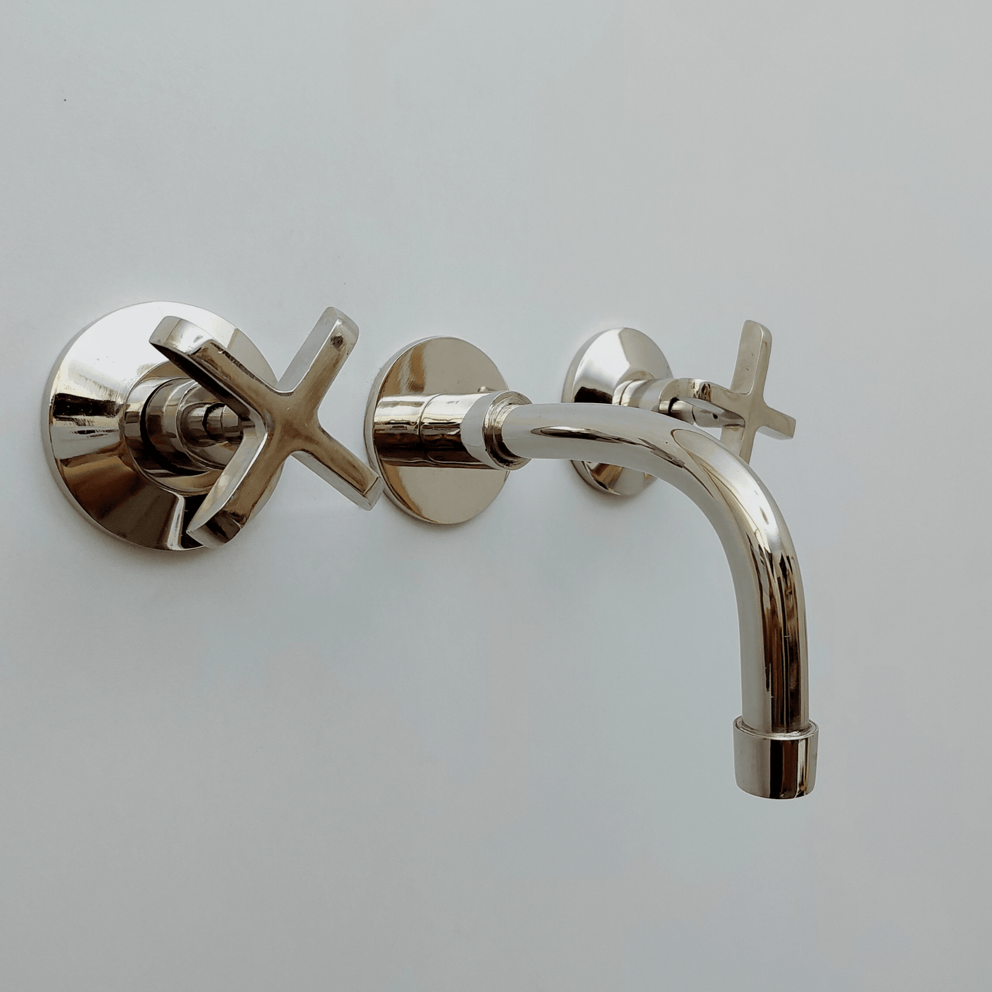 Brass Wall Mounted Bathroom Faucet, Polished Nickel Finish Faucet with Cross Handles - Ref: WFCN001