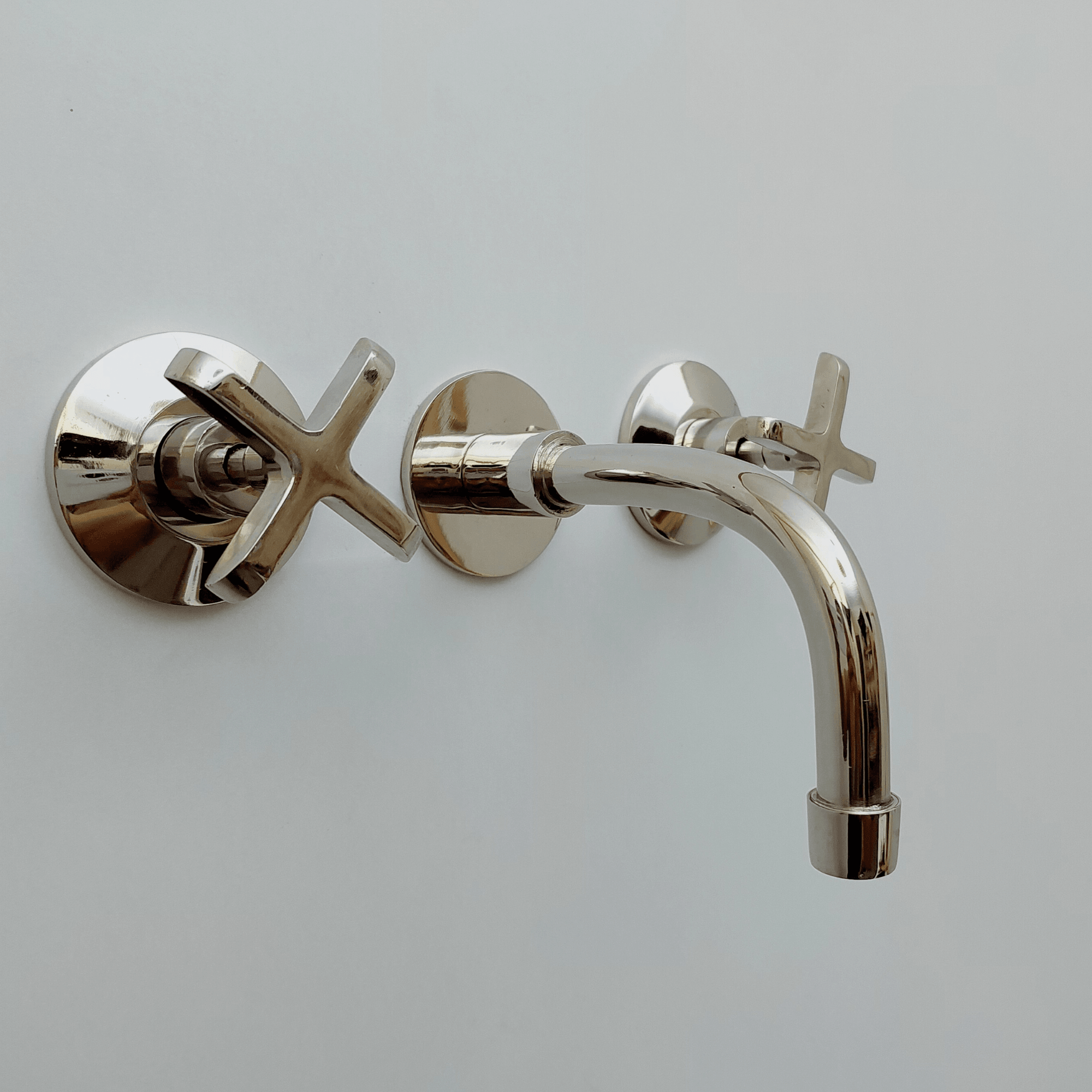 Brass Wall Mounted Bathroom Faucet, Polished Nickel Finish Faucet with Cross Handles - Ref: WFCN001