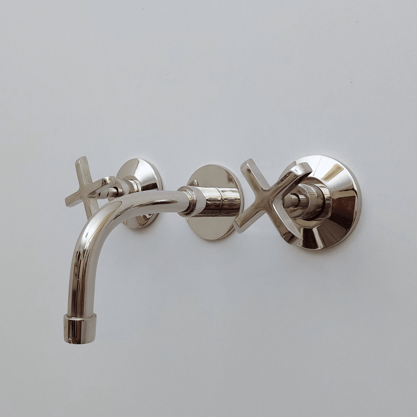 Brass Wall Mounted Bathroom Faucet, Polished Nickel Finish Faucet with Cross Handles - Ref: WFCN001